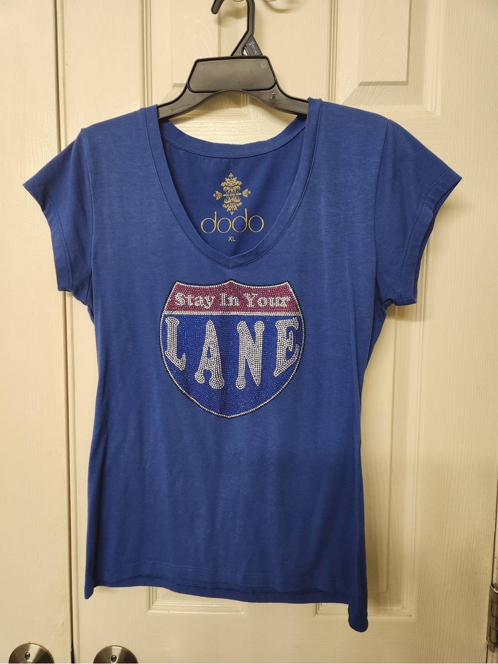 Blue V-Neck Graphic Tee - Stay In Your Lane
